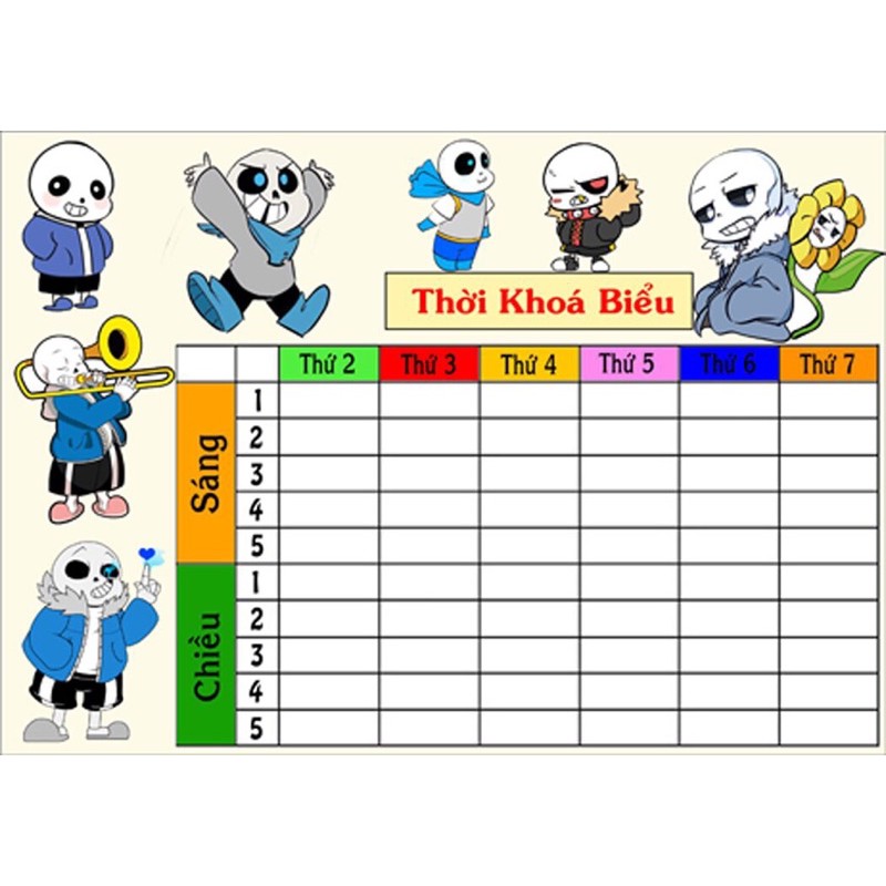 combo 3 thời khoá biểu undertale san khác nhau
