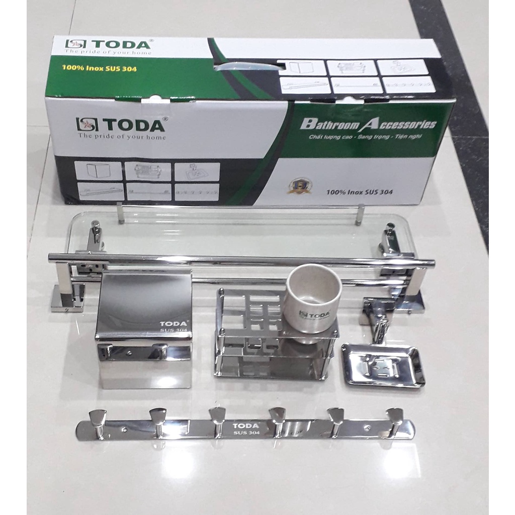 BỘ PHỤ KIỆN NHÀ TẮM VUÔNG THƯƠNG HIỆU TODA INOX 304 CAO CẤP ĐẦY ĐỦ 6 MÓN  MÃ: TD8500