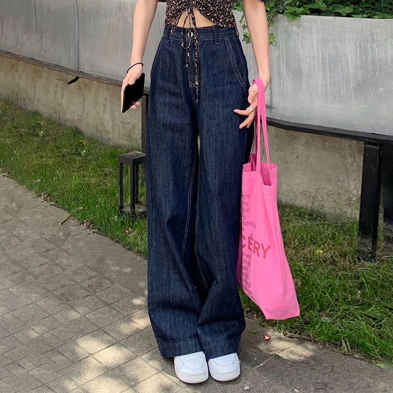 IMAODOU Quần jean dài ống rộng lưng cao phong cách Hàn Quốc thời trang mùa hè mới cho nữ