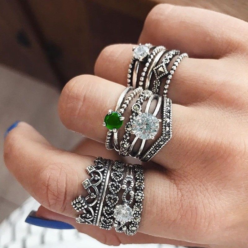 Set 12 nhẫn nhiều kiểu dáng chất liệu hợp kim thời trang