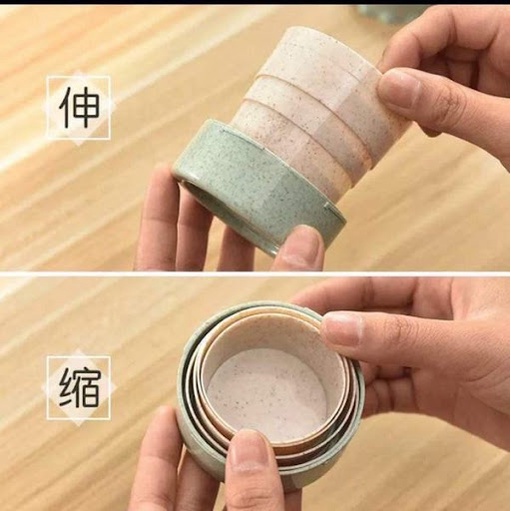 Ly Gấp Gọn Lúa Mạch Du Lịch Có Nắp 130ML - Ly Cốc Uống Nước Lúa Mạch Gấp Gọn Xếp Gọn Tiện Dụng