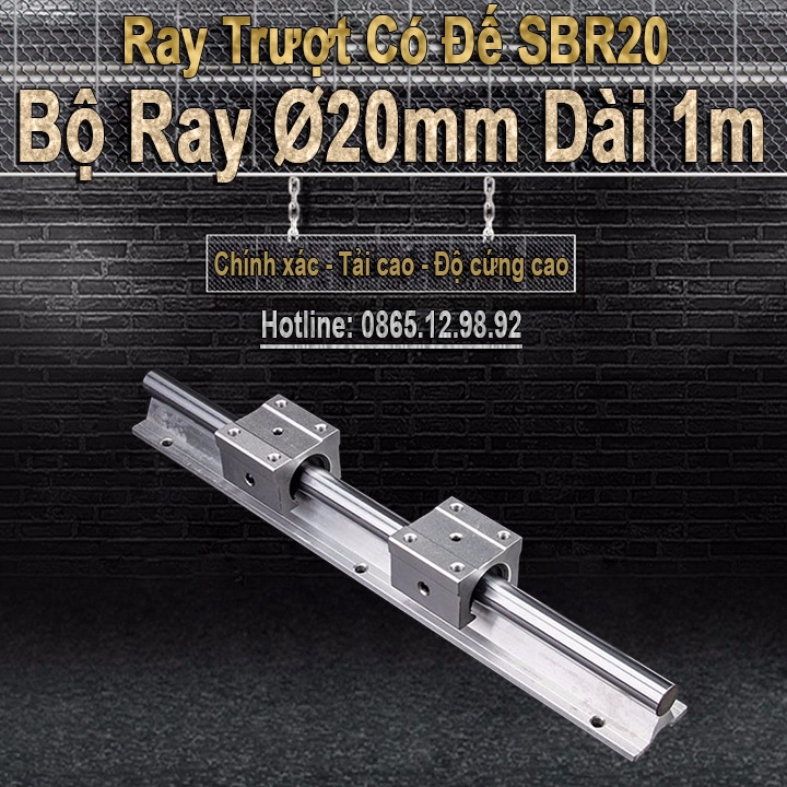 Ray Trượt Thanh Trượt Tròn Máy CNC (1 Thanh Ray Trượt Ø20 Dài 1m + 2 Con Trượt) Ty Trượt Thép Mạ Crom Chống Rỉ Cao Cấp