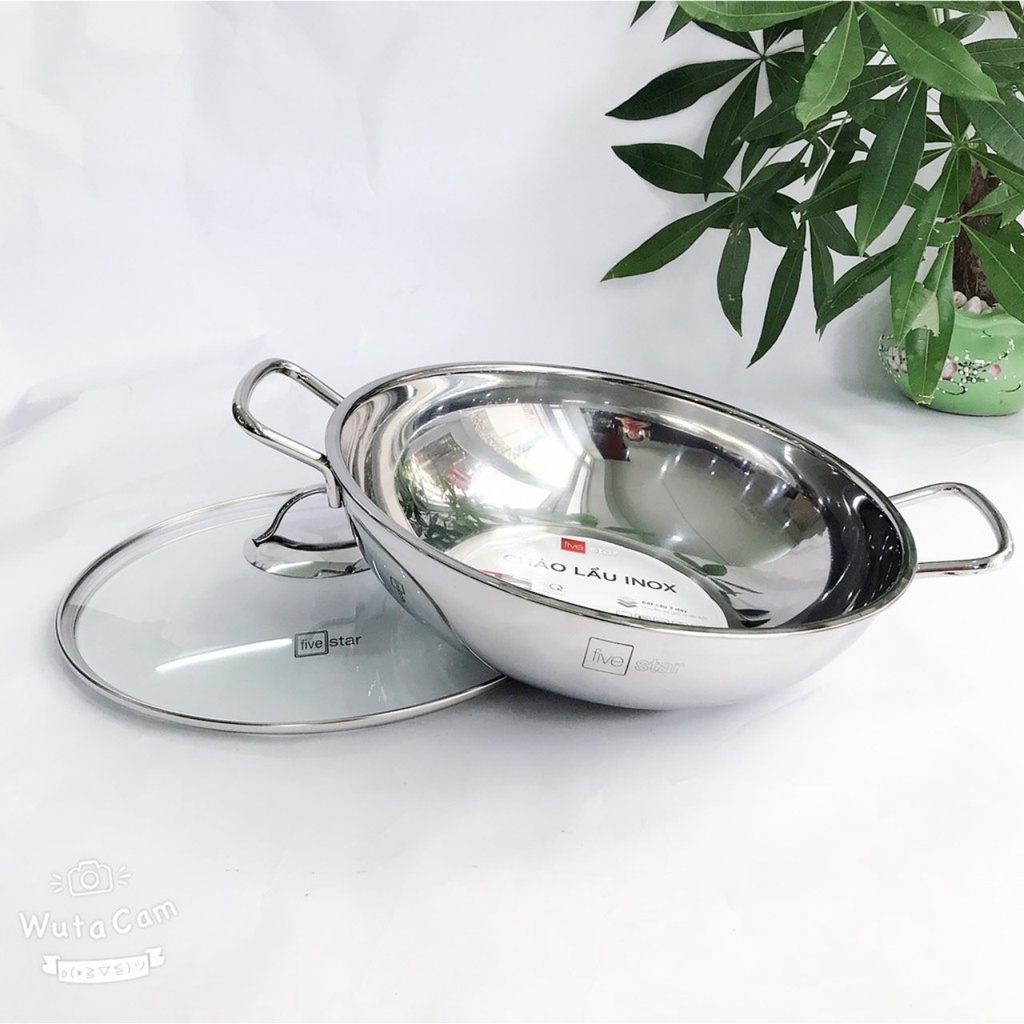 Nồi lẩu xào 3 đáy từ cao cấp Fivestar 32cm nắp kính , tặng 2 vá canh