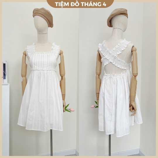 Đầm Xếp Ly 2 Dây Chéo Bản To Co Giãn TIỆM ĐỒ THÁNG 4 NANCY DRESS