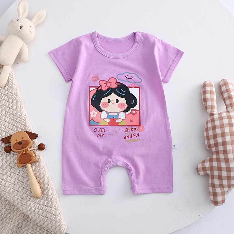 Bộ Áo Liền Quần Ngắn Tay Chất Liệu Cotton In Họa Tiết Thời Trang Cho Bé Trai Và Gái
