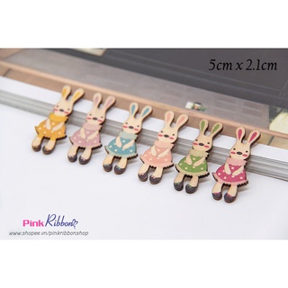 *[Set 5c] Thỏ gỗ vintage cỡ 5cm x 2.1cm làm phụ kiện trang trí, phụ kiện tóc, phụ kiện thời trang, DIY, handmade