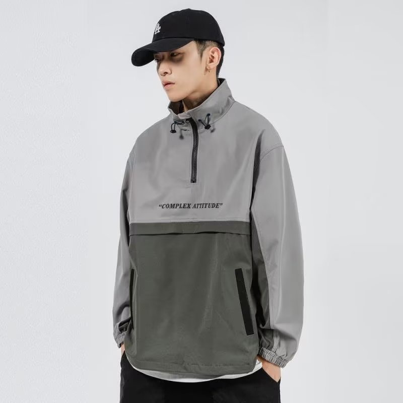 Áo Khoác Thể Thao Chui Đầu Dáng Rộng Phối Khóa Kéo Nửa Thân Kiểu Hip-Hop Đường Phố Cá Tính Cho Nam Và Nữ
