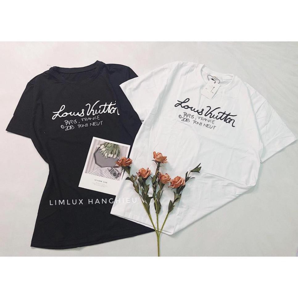 Áo phông LV Louis Vuitton thiết kế chữ cách điệu in trên công nghệ DTG bao giặt máy, Đủ 2 màu đen-trắng  ཾ  ྇