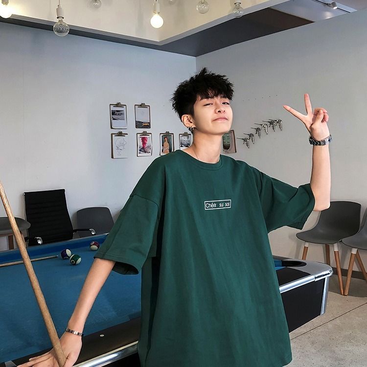 Áo thun ngắn tay cổ tròn dáng rộng in hình phong cách hiphop hàn quốc dành cho nam