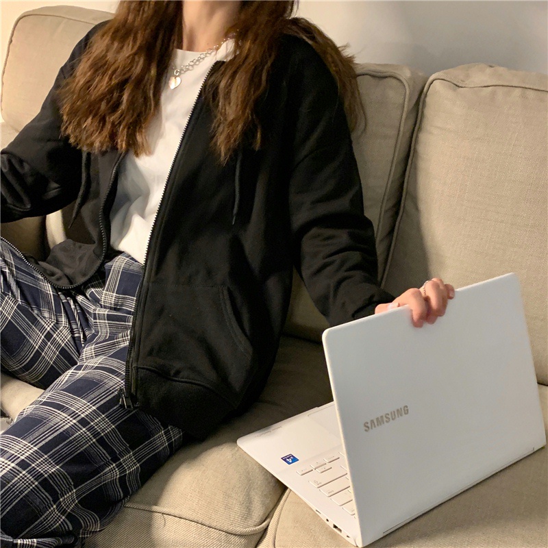 SUXI Áo Hoodie Tay Dài Dáng Rộng Màu Sắc Đơn Giản Cho Nữ