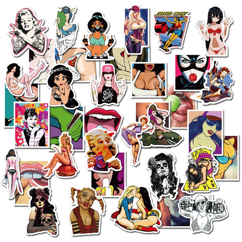 Set 50 miếng sticker dán trang trí chống thấm hình những cô gái gợi cảm