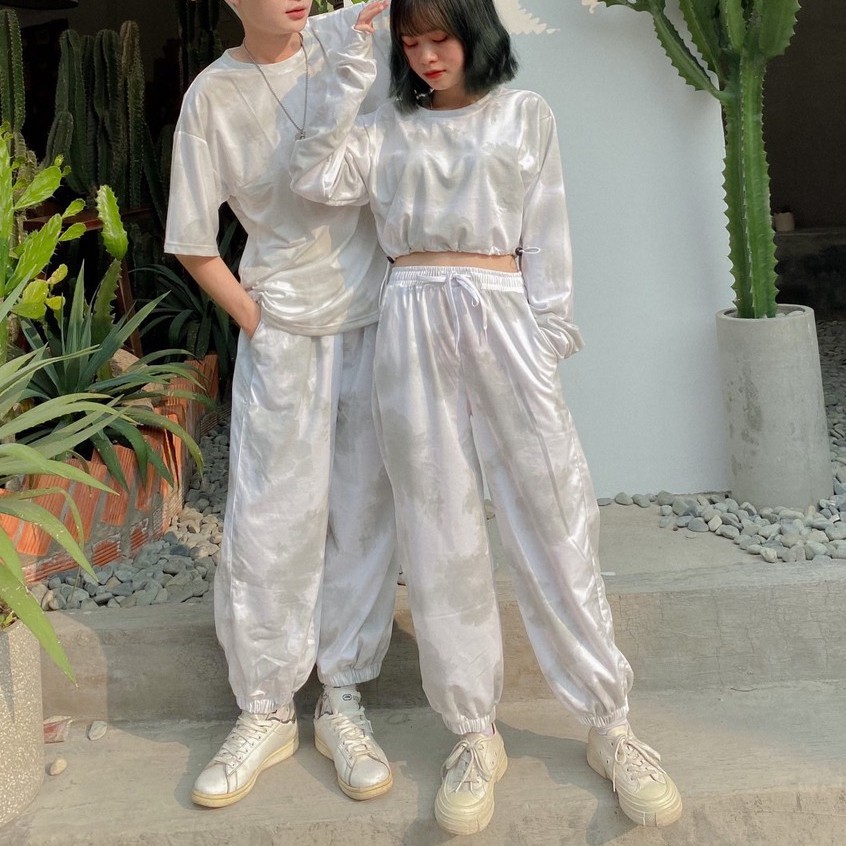 Quần Jogger 3D Ulzzang Unisex Jogger Loang Màu Bo Lai Xám Nhạt - MM