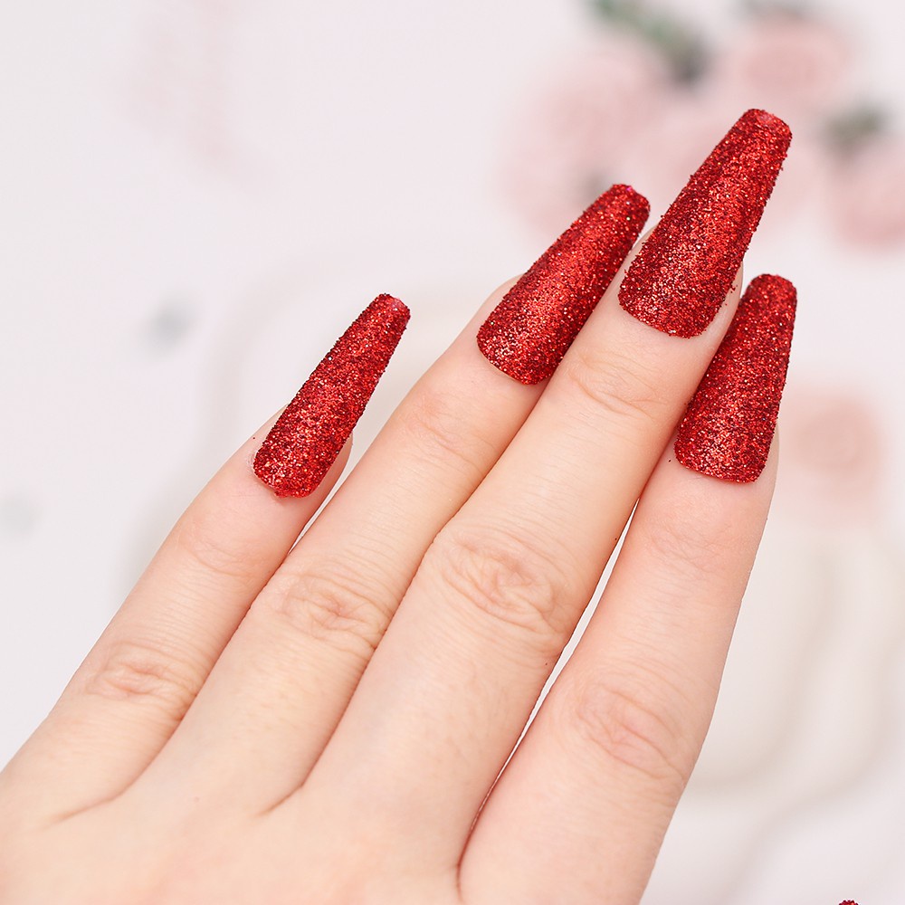 Hộp 24 Móng Tay Giả Dài Đính Kim Tuyến Thời Trang Cho Nữ