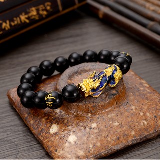 Vòng Tay Chuỗi Hạt Đá Khắc Chữ Kinh Phật Mix Tỳ Hưu Mạ Vàng 24k Cao Cấp ( 12 ly )