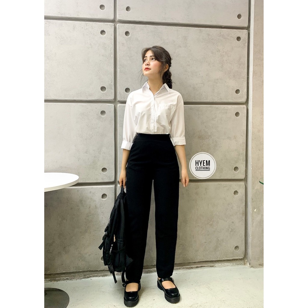 Quần Tây Nữ Lưng Thun Phía Sau Cạp Siêu Cao Dáng Baggy Suông Dài Basic Đi Học Công Sở Cao Cấp | BigBuy360 - bigbuy360.vn