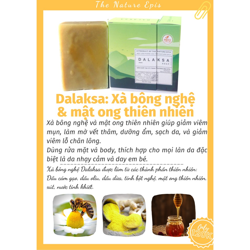 Xà Bông Nghệ Mật Ong Tắm & Rửa Mặt Thiên Nhiên Giảm Mụn, Giữ Ẩm Epis Dalaksa | BigBuy360 - bigbuy360.vn