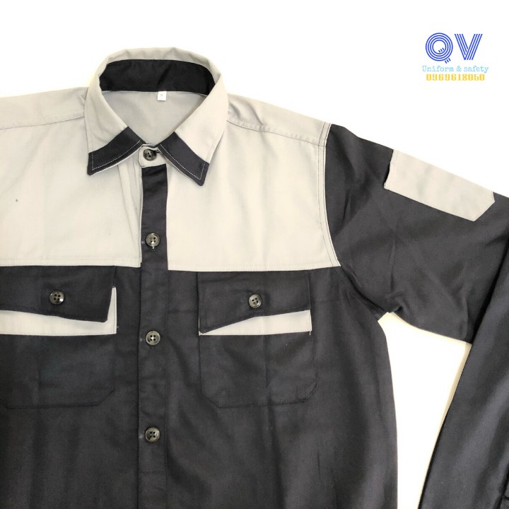 ÁO BẢO HỘ LAO ĐỘNG - MÀU TÍM THAN PHỐI GHI - VẢI V31 . Mới 2020 . new :