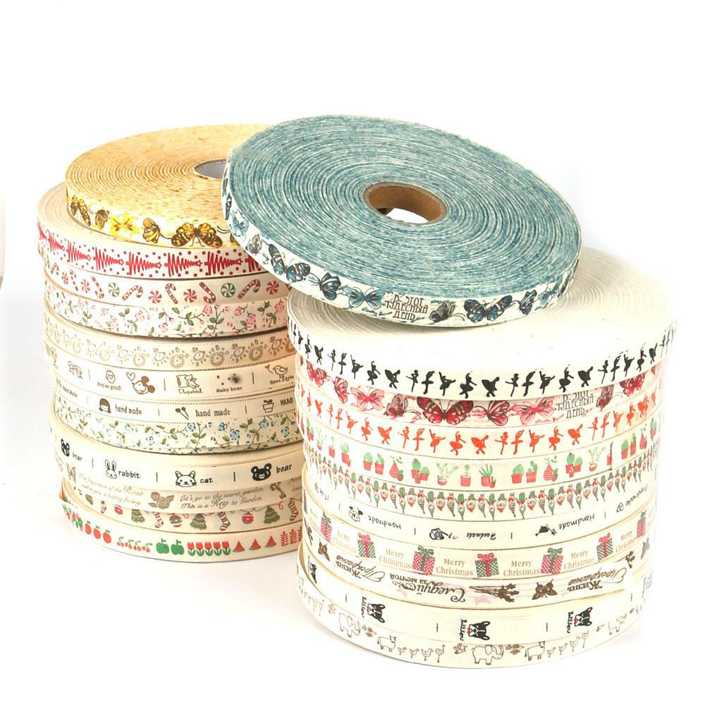 Cuộn dây ruy băng rộng 1.5cm chất liệu cotton in họa tiết hoạt hình xinh xắn