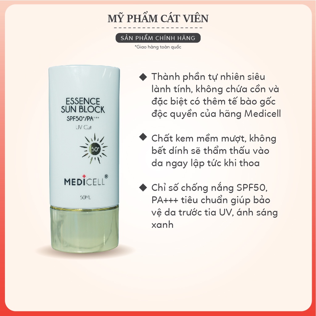 Kem chống nắng nâng tone Medicell, chống tia UV ánh sáng xanh SPF 50 PA+++, dưỡng ẩm dưỡng trắng cho mọi loại da 50ml