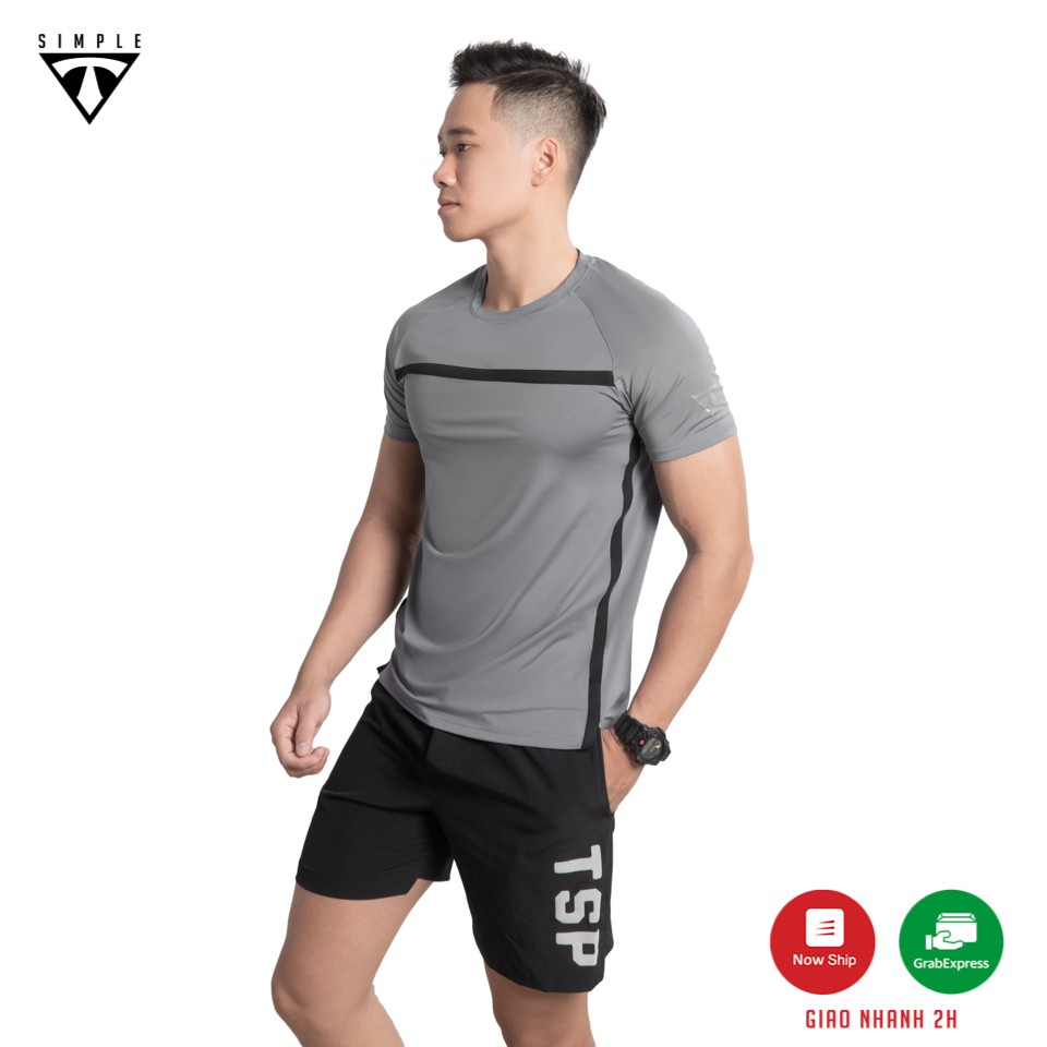 Áo Thể Thao Nam TSIMPLE Coolpass tập gym ngắn tay vải thun lạnh thoáng mát, co giãn, chuẩn form màu Xám