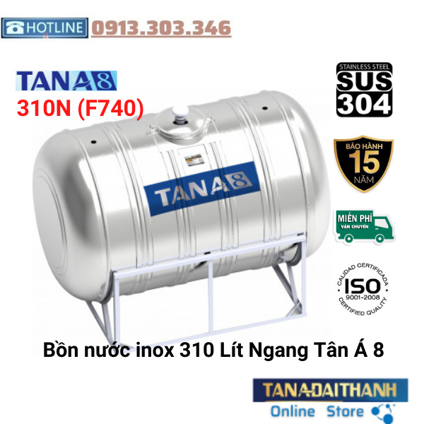 Bồn Nước Inox Tân Á 8 Cao cấp Ngang 310L (F740), BH 15 NĂM, tân á đại thành online