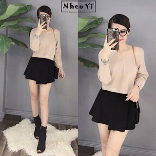 Áo len lệch vai