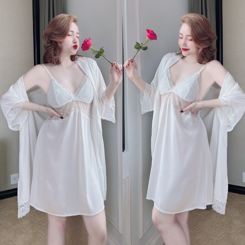 Váy ngủ áo choàng Miky, Váy ngủ sexy lụa Latin Chất Siêu Mát Dáng Siêu Xinh &lt; 60kg