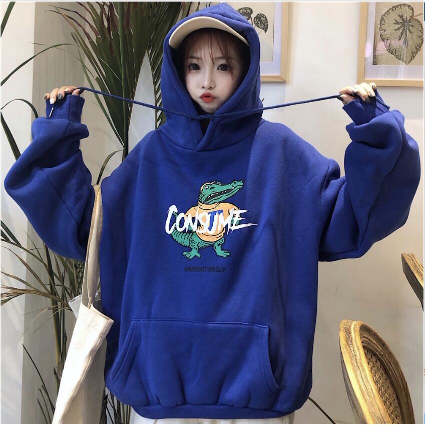 unisex Korean fashion hooded sweater dinosaur print simple style casual