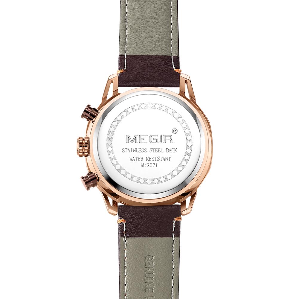 MEGIR 2071 Real 3 Dials Chronograph Luminous Date Display Leather
