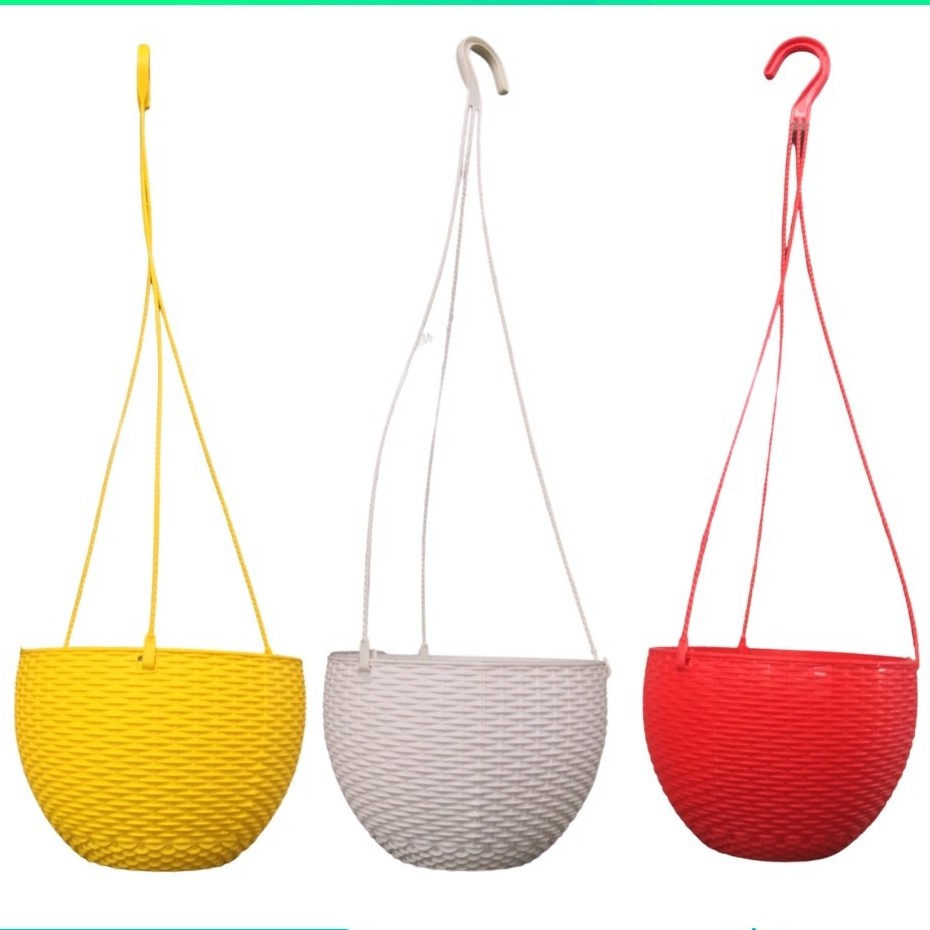 Chậu Nhựa Mây Tròn Có Quai Treo Dành Cho Hoa Kiểng, Hoa Dừa Cạn, Dạn Yến Thảo- Chậu Đẹp, Nhẹ, Bền, Có Lỗ Thoát Nước