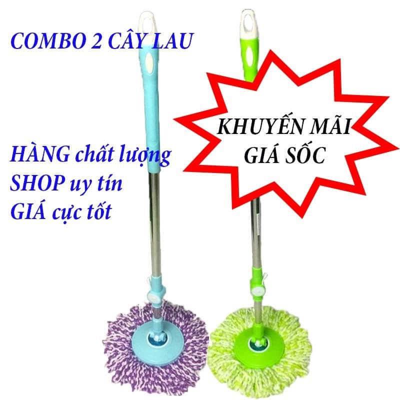 COMBO 2 CÂY LAU NHÀ THÁI LAN THÂN INOX KÈM BÔNG LAU