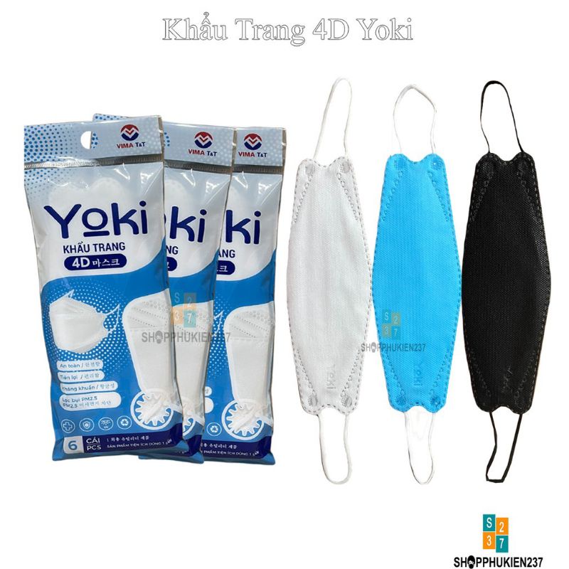 Khẩu trang 4D màu trắng Khẩu trang Hàn Quốc Cao Cấp Yoki Premium túi 6 cái Khẩu Trang 4 Lớp Hàng Công Ty