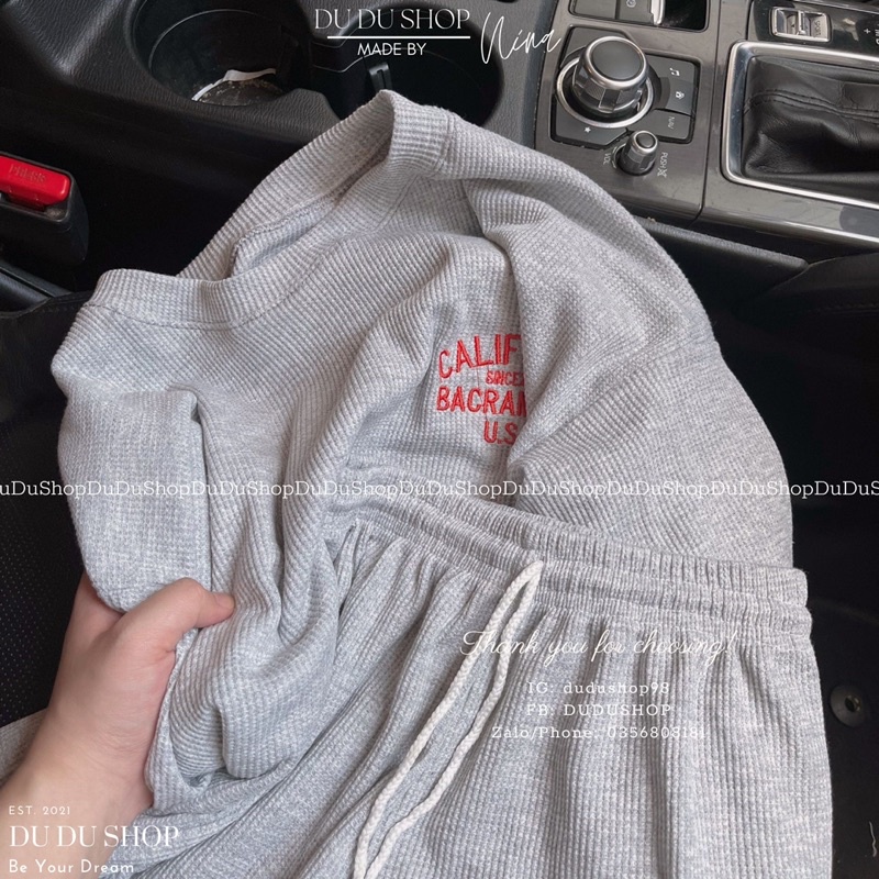 Bộ be thêu cún và chữ cưng xỉu dễ thương form rộng thoải mái