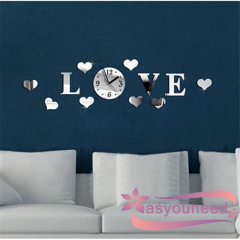 AydღNew DIY Clock Love Heart Mirror Reflection Acrylic Home Decoration Wall