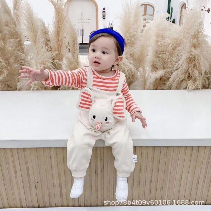 Bộ Áo Liền Quần Tay Dài Bằng Cotton In Họa Tiết Động Vật Dễ Thương Thời Trang Mùa Thu Cho Bé Trai Và Gái 0-2 Tuổi