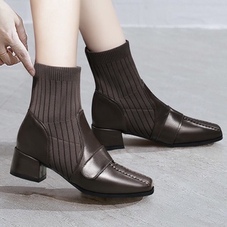 Bốt da mềm phối len, gót bệt 2cm