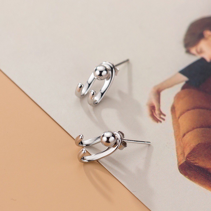 Khuyên tai bạc nữ 2 hàng móc phía sau, bông tai bạc unisex bạc Ý 925 cao cấp DUYSON SILVER(1 đôi) [KNXK18]