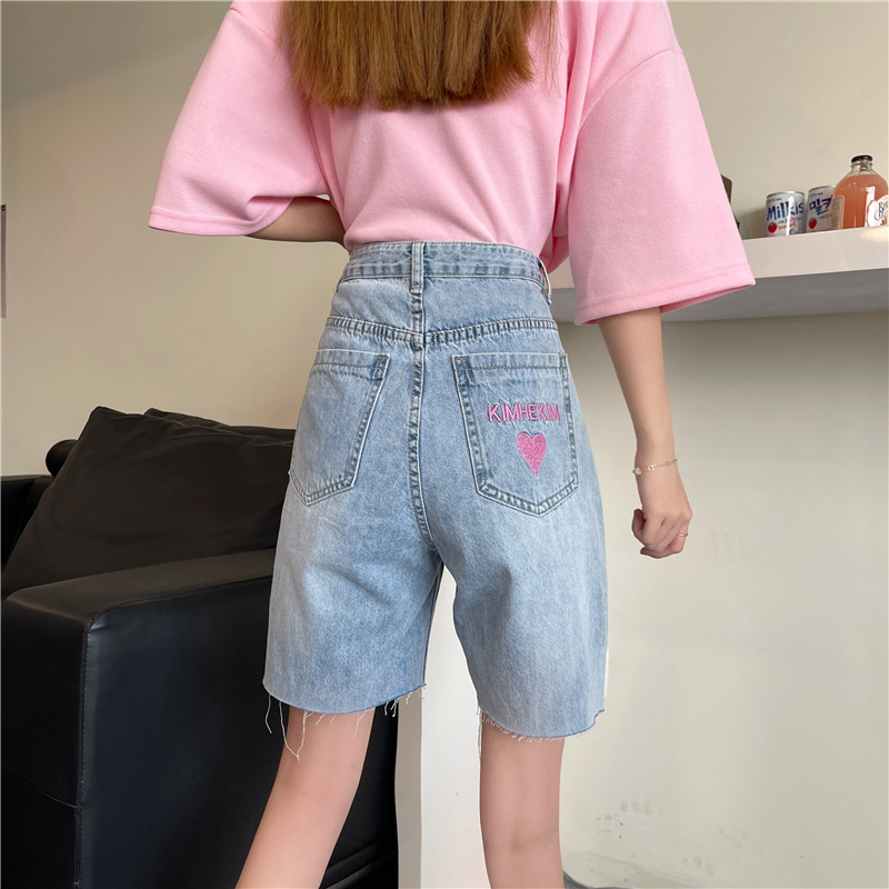 Quần short jeans denim lưng cao thời trang Hàn Quốc cho nữ