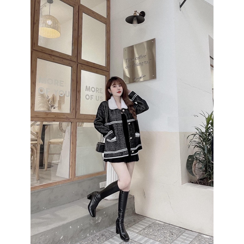 Áo dạ tiêu phối cổ lông viền trắng chất dày dặn cao cấp Bling Store | BigBuy360 - bigbuy360.vn