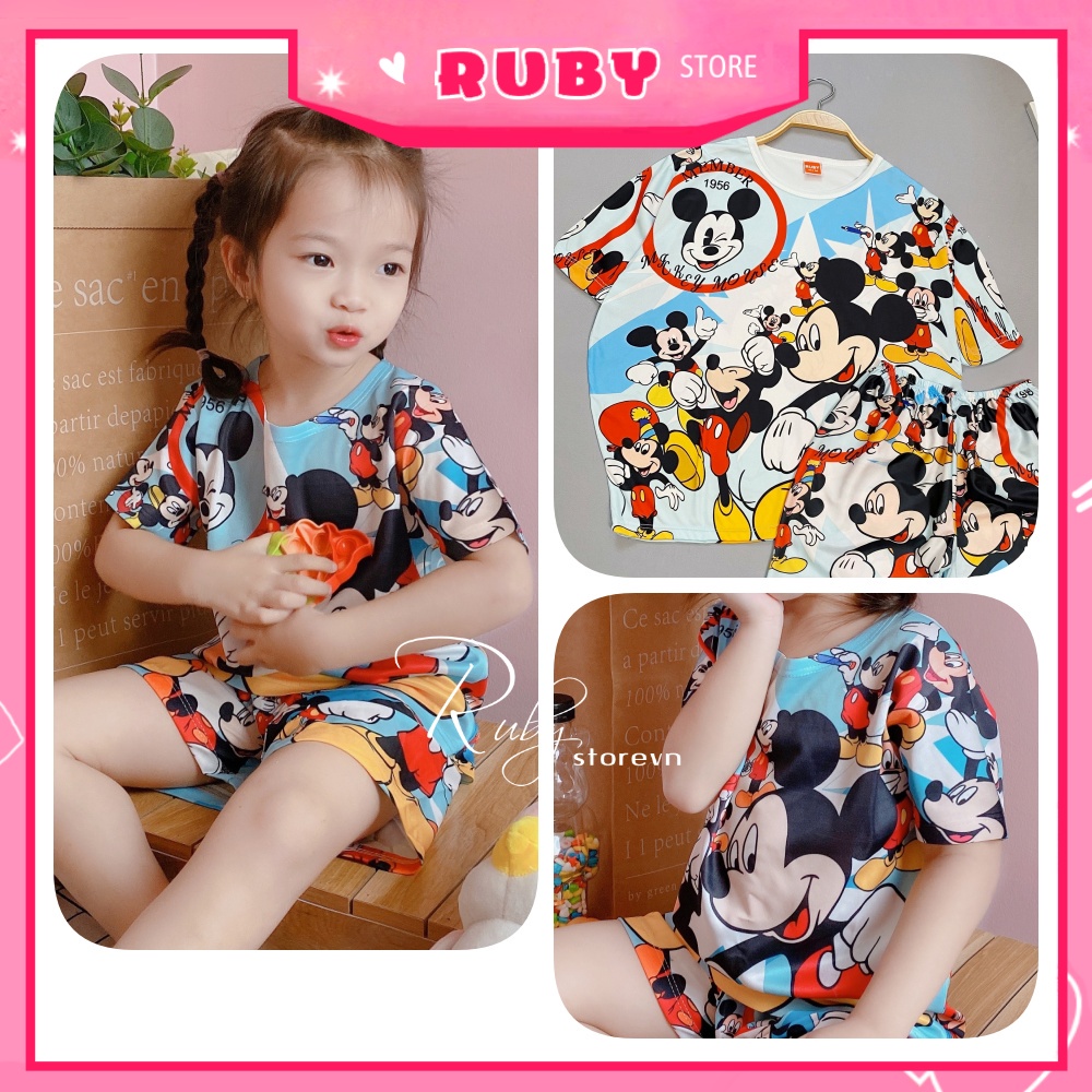 Đồ bộ thun mặc nhà cho bé size đến 70kg in hình Chuột Mickey Hoạt Hình dễ thương chất thun mềm mát DBRBD FULL SIZE