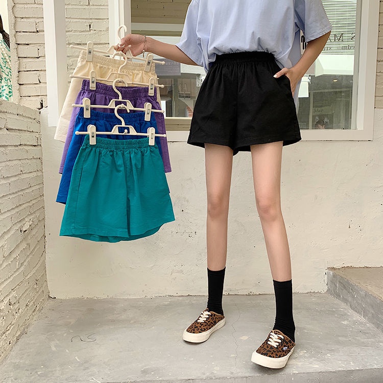 Quần Short Lưng Thun Ống Rộng Lưng Cao Co Giãn Mẫu Mới Mùa Hè Phong Cách Hàn Quốc Cho Nữ