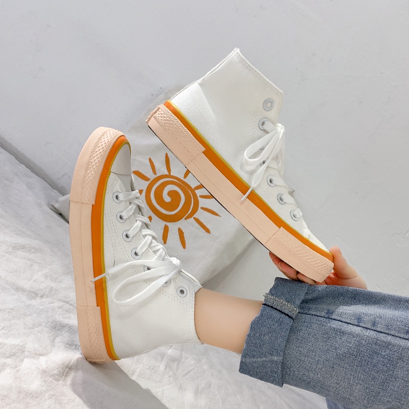 Giày Sneaker Nữ Cổ Cao Foxy Form Dáng CV 1970 Màu Trắng Kem Đế Viền Cam Phong Cách Ulzzang - FOX040