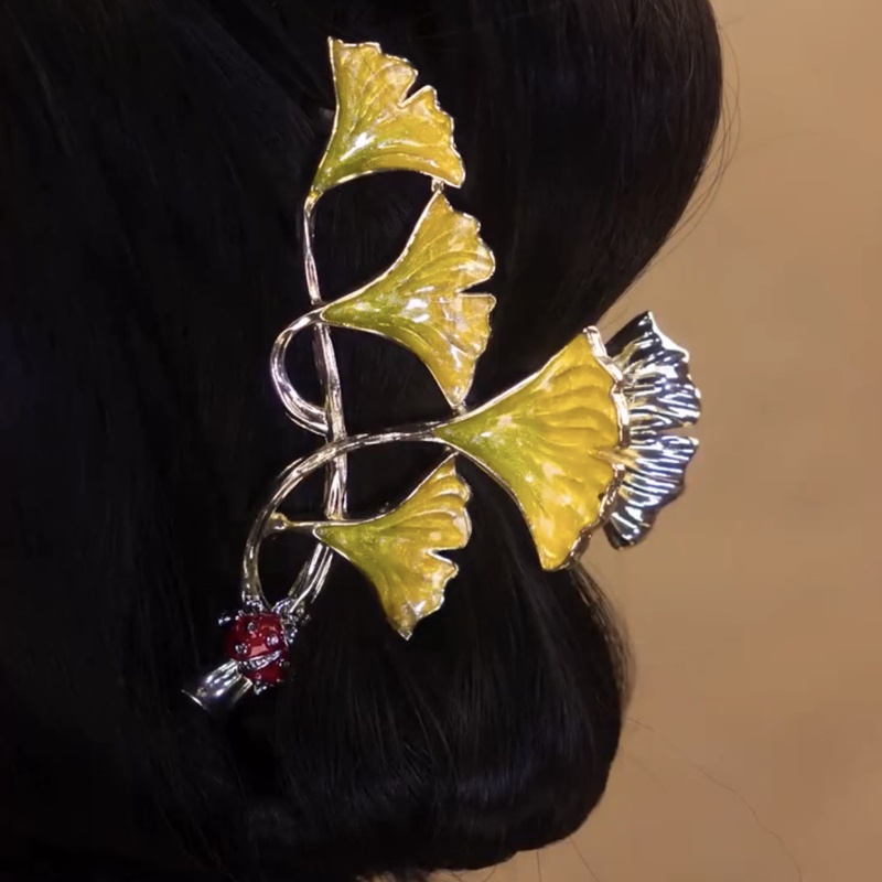 Trâm Cài Tóc Hình Lá Ginkgo Màu Vàng Phong Cách Trung Hoa Cổ Điển Cho Bé Gái