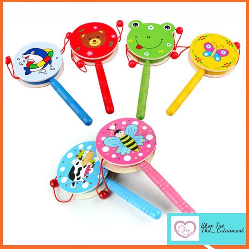 Lục lạc Trống gỗ đồ chơi xúc xắc - Đồ Chơi gỗ phát triển trí tuệ an toàn cho bé