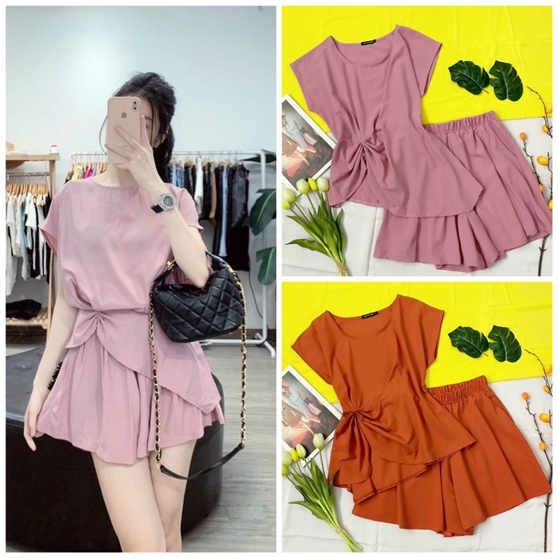 Set Bộ Mặc Nhà, Set Bộ Nhúng Eo Quần Đùi Ống Rộng