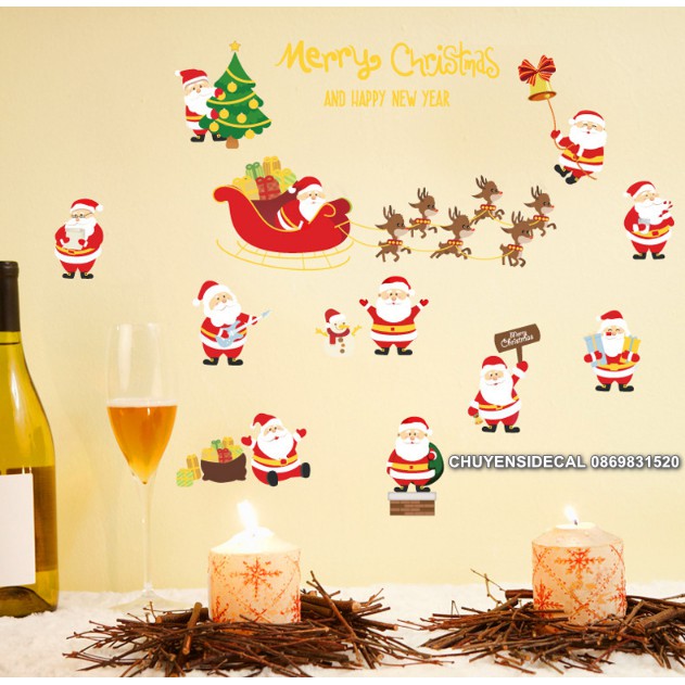 Decal trang trí tường Noel - Nhiều Ông già Noel tí hon