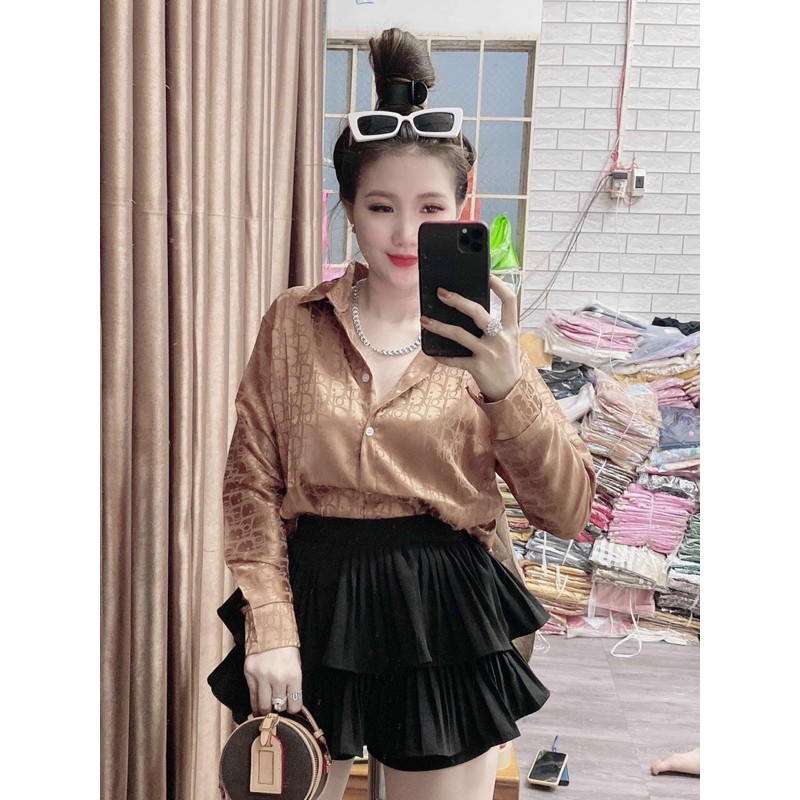 sơmi gấm tay dài hoạ tiết