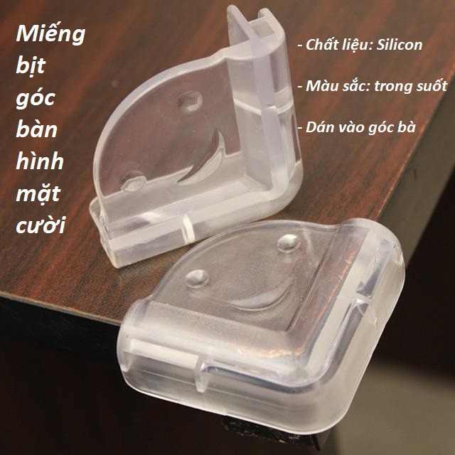 Miếng bịt góc bàn hình mặt cười bằng silicone trong suốt