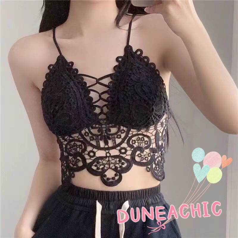 DUNEA Áo Tank Top Đan Móc Hở Lưng Gợi Cảm Cho Nữ