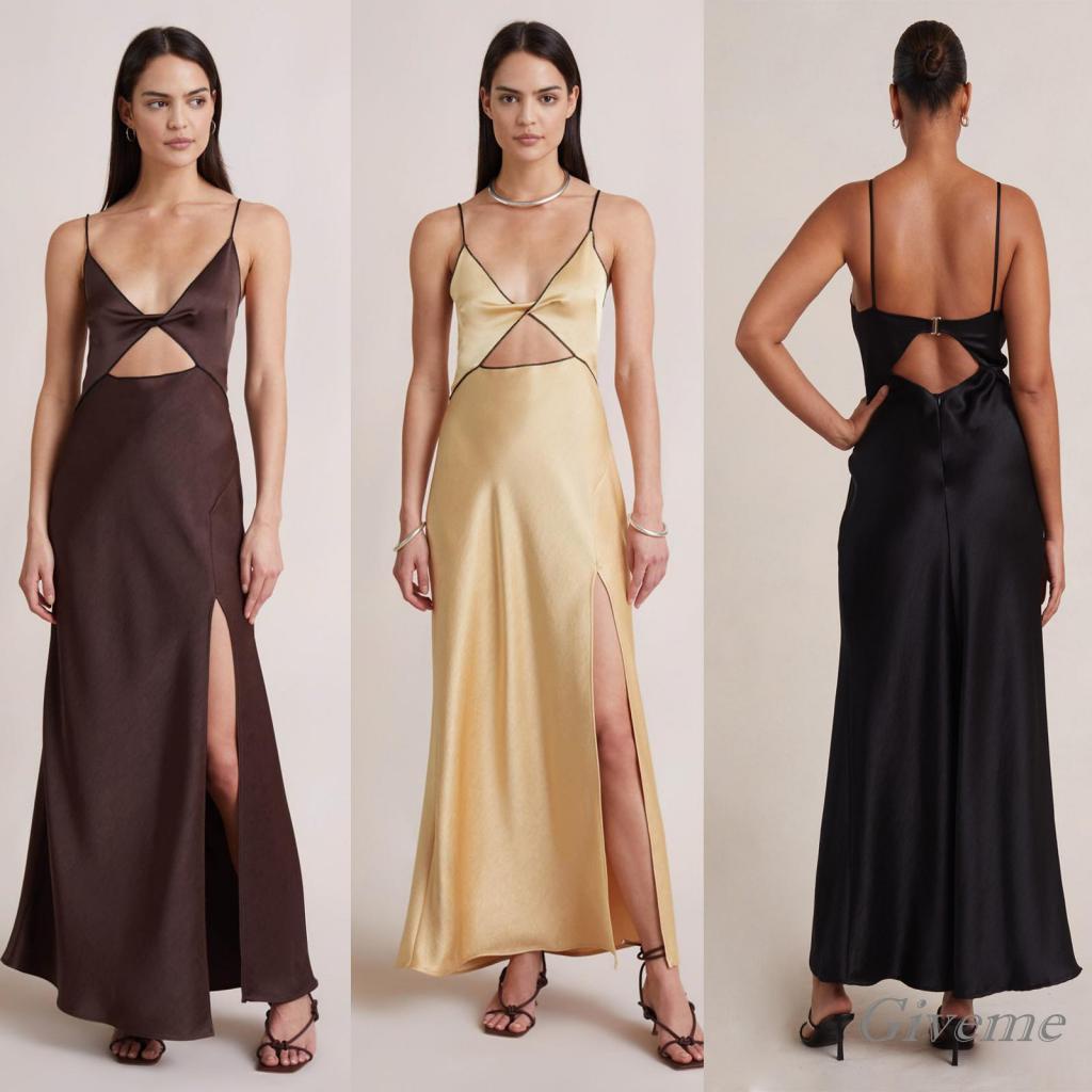 Givenme Đầm Nữ Hai Dây Cổ Chữ V Xẻ Sâu Gợi Cảm